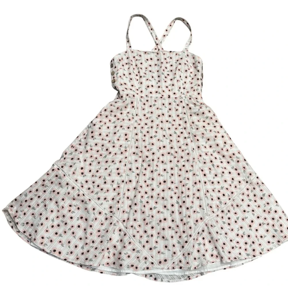 Hutch White Pink Floral Belle Dress Cotton Midi Square Neck Cross Back Size 8 - Picture 3 of 11